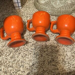 Vintage orange Frankoma pottery mugs